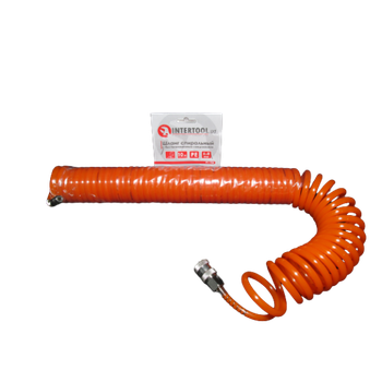 Шланг подкачки INTERTOOL 10м х 6,0 х 8мм, до 15 Атм, штуцерованный, спиральный, полиуретановый (42455)