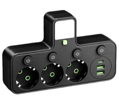 Мережевий фільтр-розгалужувач HG-276, 2500 Вт, USB/Type-C, 3 розетки, з підсвічуванням