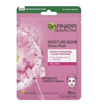 Тканинна маска джля обличчя Garnier Moisture Bomb Sakura And Hyaluronic Acid Face Sheet Mask Hydrating & Glow Reviving 28 гр