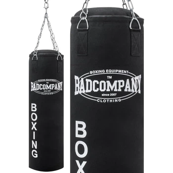 Боксерська груша Bad Company 100 x 30 см (з наповнювачем) | Полотно, сталевий ланцюг, чорний колір