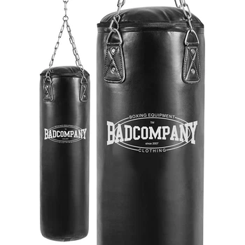 Боксерська груша Bad Company 100 x 35 см (з наповнювачем) | Вініл, сталевий ланцюг, чорний колір