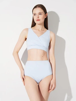 Комплект для кормления KOKO Boutique: топ на запах и высокие послеродовые трусы с карманом Голубой, XXL