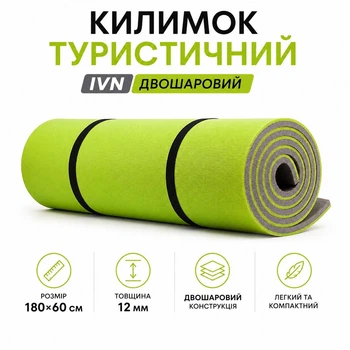 Килимок туристичний IVN 180×60×1,2 см двошаровий для кемпінгу та походів, сірий/лайм A00223