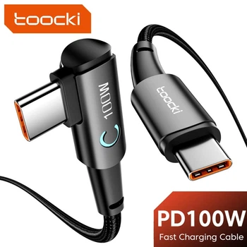 Кутовий Кабель для заряджання та передачі даних Toocki 90 Degree black / 5A / 100W / USB Type-C to USB Type-C / 2м