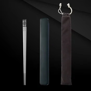 Китайські Палички для їжі в комплекті з Кейсом та Чохлом / Black / нержавіюча сталь 316L