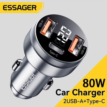 Автомобильное зарядное устройство Essager(ES-CC10) 80W с дисплеем / GREY / Car Charger USB-A Type-C