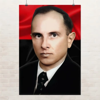 Постер Степан Андреевич Бандера и флаг УПА, Stepan Bandera, Украина, история, A1 89×60 см (id5712)