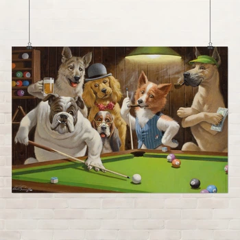 Постер Собаки играют в бильярд, Артур Сарнофф, Arthur Sarnoff, Dogs Playing Pool, A3 28×42 см (id4196)