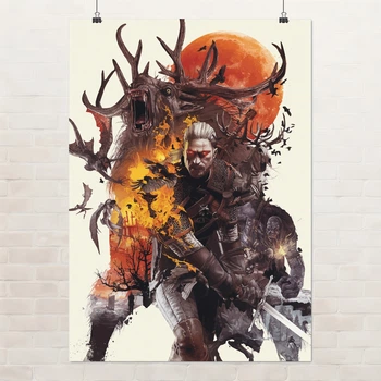 Постер Відьмак Геральт та Лісовик, Witcher, плакат для геймера, A3 42×30 см (id0980)