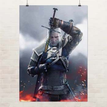 Постер Відьмак Геральт витягує меч, Witcher, плакат для геймера, A2 60×43 см (id1294)