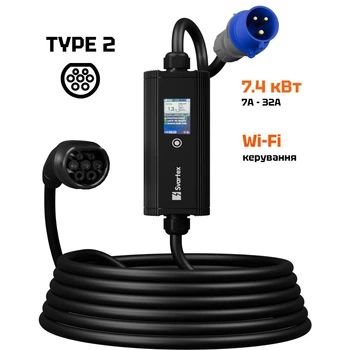 Зарядка для электромобиля Type 2 7м Svartex Gen2 32A 7кВт Wi-Fi