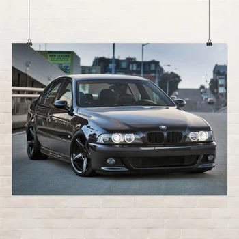 Постер BMW E39, чёрный БМВ седан 5-й серии с тюнингом, A3 30×42 см (id1267)