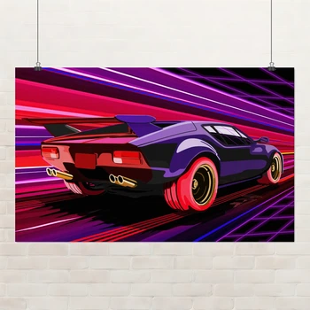 Постер Ретровейв авто, retrowave, synthwave, поп-арт, киберпанк, интерьерный плакат, A3 26×42 см (id1368)