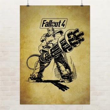 Постер Фаллаут, Воин Братства Стали в силовой броне, Fallout 4, A3 42×30 см (id2181)