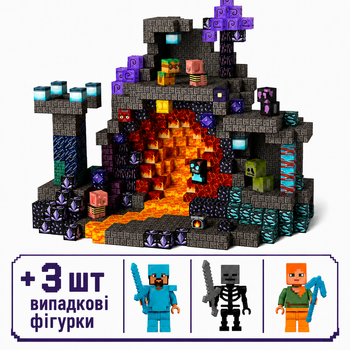 Магнитный конструктор Minecraft 100 шт + ПОДАРОК 3 фигурки по игре Майнкрафт Подземелье и лава Mk001019