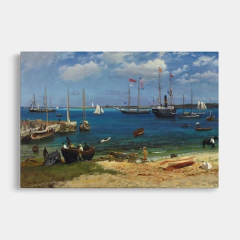 Интерьерная картина Альберт Бирштадт, Нассау-Харбор, Albert Bierstadt, репродукция картины, 28×42 см (id7008)