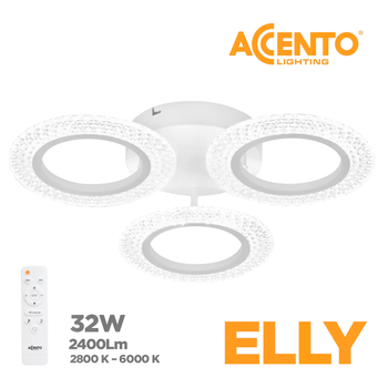 Люстра LED ELLY AC 3R 32W RC ACENTO LIGHTING белая 2800-6000K 2400Lm Ø480х80мм с пультом ДУ 220V IP20