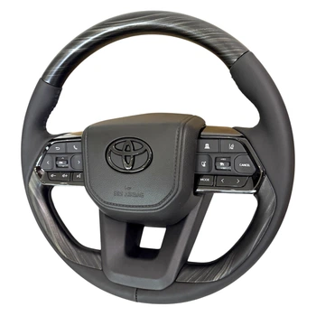 Руль для Toyota Land Cruiser 100, Prado 120. Серое дерево. Черный логотип. В стиле LC300. В сборе.