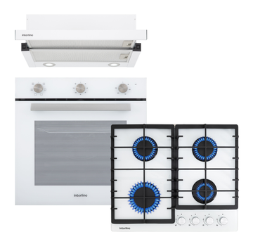 Комплект Духова шафа електрична Interline OEG 360 MCS WA + Варильна поверхня газова Interline HGG 563 FGK WM + Витяжка Interline DELI WH A/60/2/T