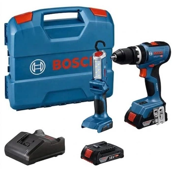 Аккумуляторная ударная дрель-шуруповерт Bosch Professional GSB 18V-65, фонарь GLI 18V-300, 2 акб 2Ah, з/у, кейс (06019N3100+06014A1100)