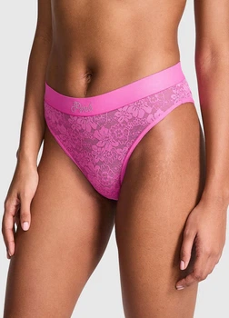 Трусики мереживні зі стразами Victoria's Secret PINK Bling Lacie Logo High-Leg Brazilian M рожевий (1440000420464QB6M)