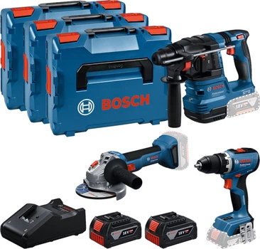 Набор Bosch Professional: шуруповерт GSR 18V-65, перфоратор GBH 18V-22, УШМ 18V-8, 2 акб GBA 5 Ah, з/у, 3 кейса (0615A5009G)
