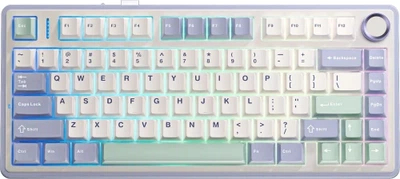 Клавіатура бездротова Aula F75, White/Blue/Green, Bluetooth 5.0 / 2.4GHz USB / Type-C, механічна (перемикачі Leobog Greywood V3), RGB підсвічування, 80 кнопок, акумулятор, EN/UA (6948391208640)