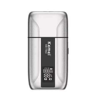 Профессиональная бритва KEMEI T402 / Шейвер водонепроницаемая IPX7, с LED-дисплеем / Двойная электробритва с 3 регулируемыми скоростями и УФ-защитой