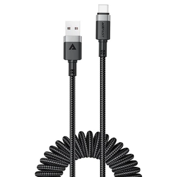 Кабель спиральный пружина USB на Type-C ACEFAST C14-04 spring charging data cable (1.2m,, 3A, 480 Mbps). Black