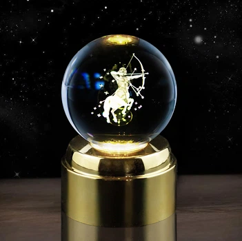 Хрустальный шар на 3D платформе с подсветкой Kaktus Зодиак Стрелец 80мм