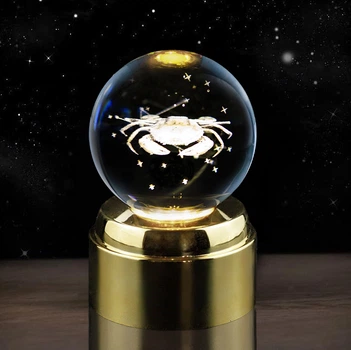 Кришталева куля на 3D платформі з підсвічуванням Kaktus Зодіак Рак 80мм