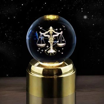 Кришталева куля на 3D платформі з підсвічуванням Kaktus Зодіак Терези 80мм