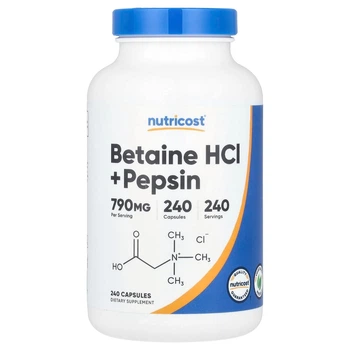 Ферменти Nutricost Бетаїн HCL і пепсин Betaine HCl + Pepsin 240 капсул