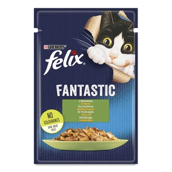 Вологий корм для дорослих котів Felix Fantastic з кроликом в желе, пауч 85 г