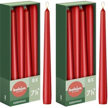 Набор из 16 конических свечей 2,4 x 24,5 см, 2 упаковки по 8 шт., красного цвета Essentials Bolsius