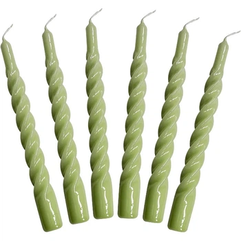 Набор из 6 декоративных свечей 2,2 x 21 см лесного зеленого цвета Candles with a Twist Kunstindustrien