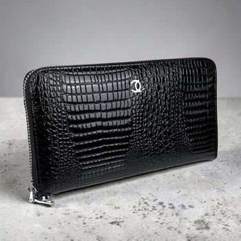 Женский кожаный кошелек лаковый стиль Шанель, клатч рептилия в коробке Chanel Черный