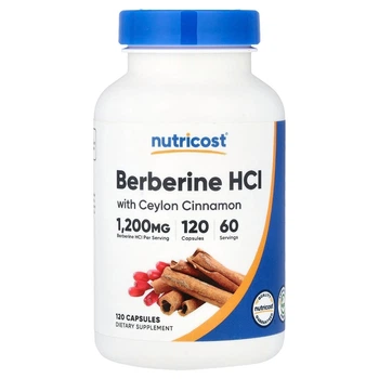 Природні домішки Nutricost Берберин гідрохлорид із цейлонської корицею 1200 мг Berberine HCl With Ceylon Cinnamon 120 капсул