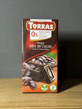 Черный шоколад Torras с какао, без сахара и глютена, 75г (Испания)
