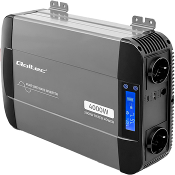 Przetwornica napięcia Qoltec Pure Sine Wave 12V/230V 2000/4000W LCD USB / USB-C (5901878526911)