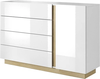 Комод Perfect Home Marco 1D4S/138 90.5x138x40 см, 1-дверний, 4 шухляди Білий глянець/дуб грандсон (000012375479)