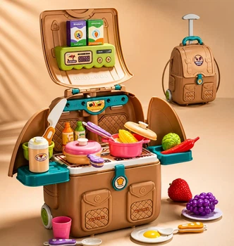 Рюкзак мини-кухня HAPPY MASTER CHEF на колесиках, детский игровой набор 30 деталей