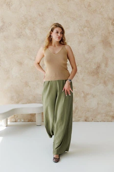 Жіночі штани з мусліну ART KNIT оливкові, L-XL 045704