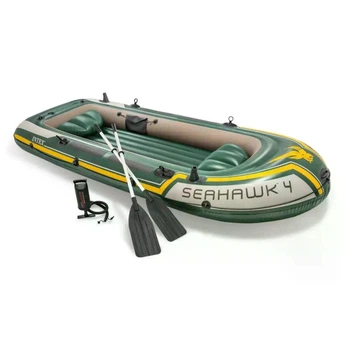 Надувная лодка Intex 68351 Seahawk 4 Set зеленая четырехместная до 480 кг виниловая 3-х камерная с веслами и ручным насосом 351х145 см (9-163-68351)