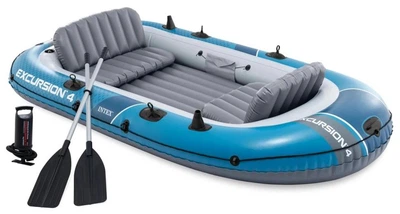 Надувная лодка Intex 66324 Excursion 4 Set синяя четырехместная до 500 кг виниловая 3-х камерная с веслами и ручным насосом 315х165 см (9-163-66324)