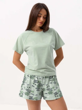 Піжама (футболка + шорти) жіноча бавовняна BARWA garments 0400/381 S Фісташкова (2114003811148)