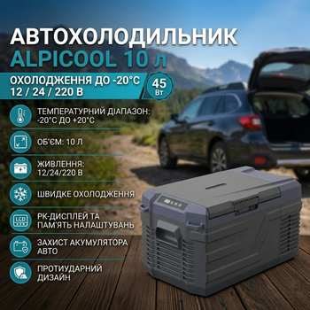Автохолодильник Alpicool 10 л -20°C 45 Вт 12/24/220 В однокамерный темно-серый