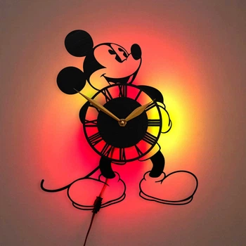Настенные часы Mickey Mouse Микки Маус с LED-подсветкой Disney мультфильм сказочный персонаж детский декор
