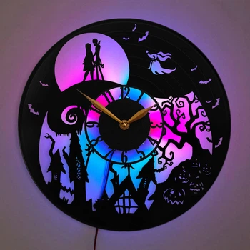 Годинник Nightmare Before Christmas з LED-підсвіткою, Джек Скеллінгтон, декор Nightmare Before Christmas, Джек і Саллі, годинник на Хелловін