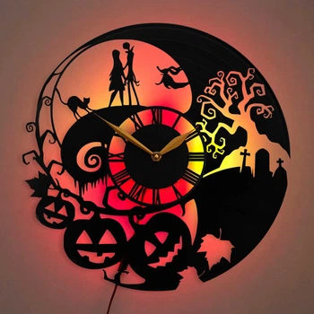 Настенные часы The Nightmare Before Christmas Кошмар перед Рождеством с LED-подсветкой Jack Skellington Джек Скеллингтон Sally Салли Halloween тыквы готический декор